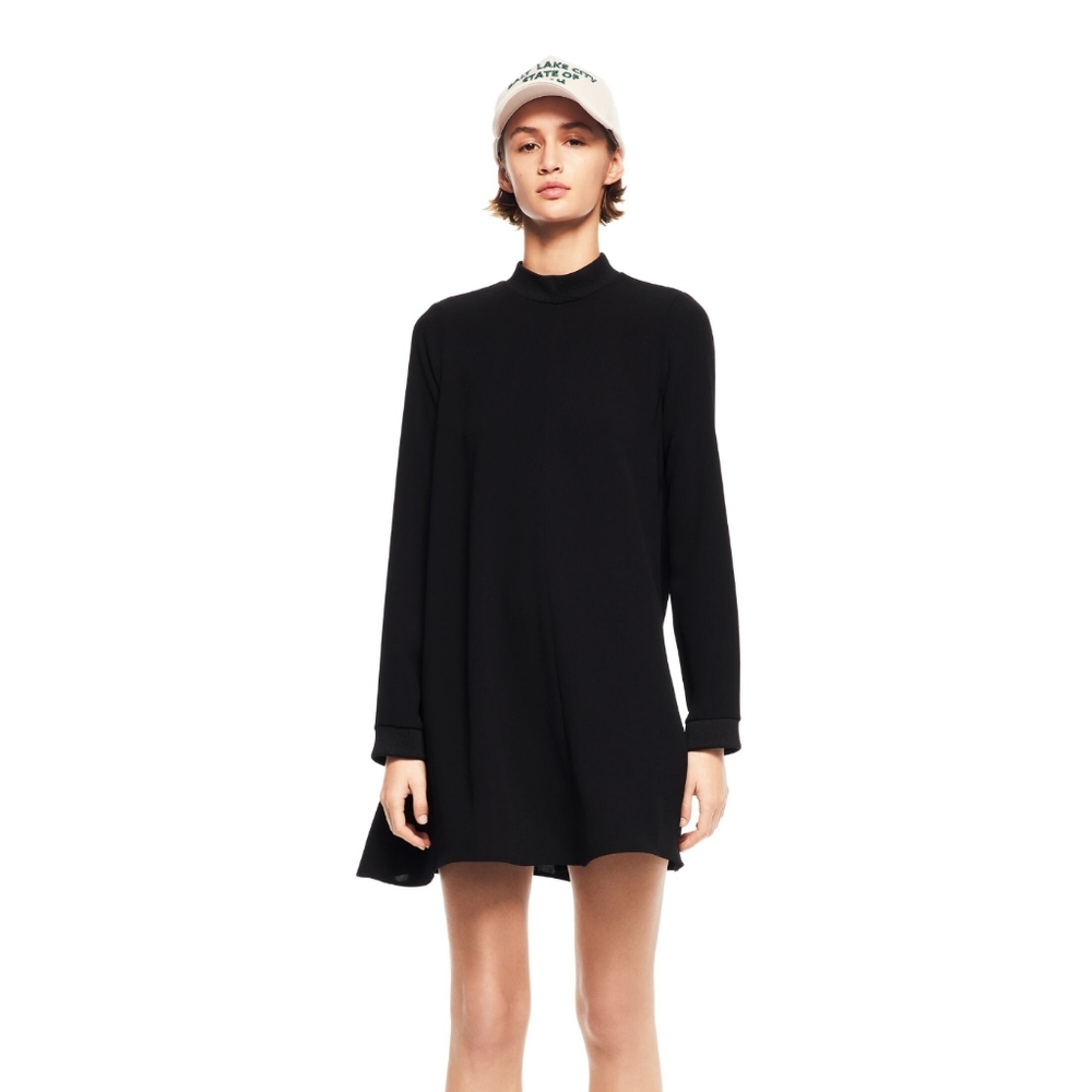 😍ZARA BLACK FLOWY LONG SLEEVE HIGH NECK MINI  DRESS 3067/378